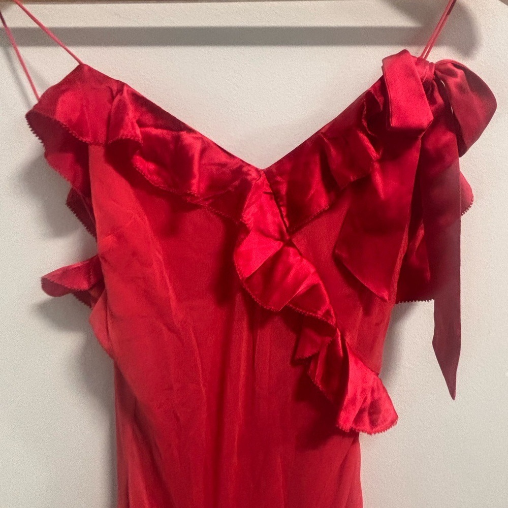 LoveShackFancy Rialto Red Silk Bow Gown Maxi‎ Prom Dress Size 8/M - Picture 4 of 8